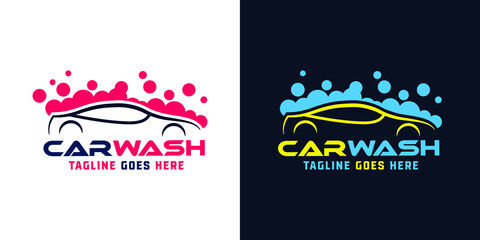 Car detailing washing bubble water clean service logo design icon vector background