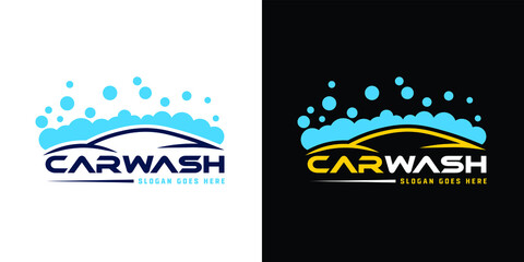 Naklejka premium Car detailing washing bubble water clean service logo design icon vector background