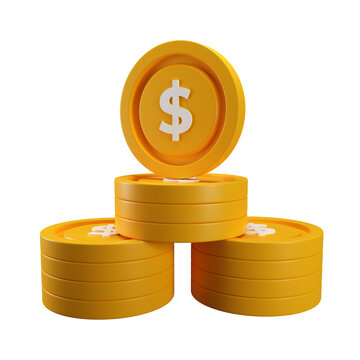 3D render stack of golden coin