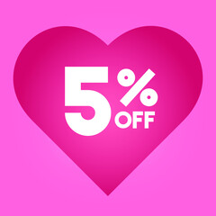 5 off sale pink heart balloon on a pink background