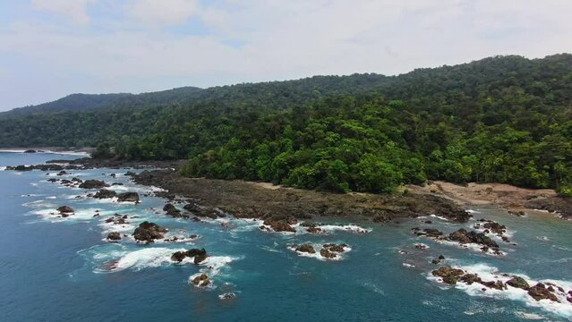 HD Aerial Footage of Beautiful Colombian Rainforest Coastline Dream Vacation Destination.
