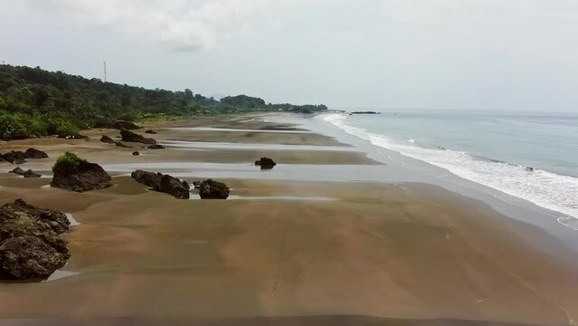 Choco Columbia. 4K Drone Footage Of Famous Beach Spot During Low Tide In South American Pacific Coast.