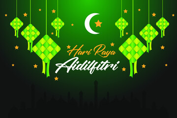 Selamat Hari Raya Aidilfitri greeting card banner, Malay new year template design, Vector