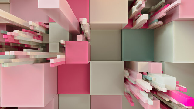 Multicolored 3D Block background. Tech Wallpaper with Pastel colors. 3D Render 