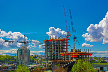 New construction of high-rise buildings in Burnaby city, industrial construction site, construction...