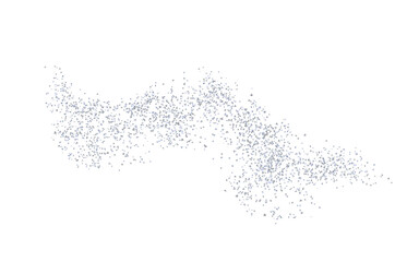 Horizontal wavy strip sprinkled with crumbs silver, gray texture. Background silverish dust on a white background. Sand particles grain or sand. Vector backdrop path pieces illustration.