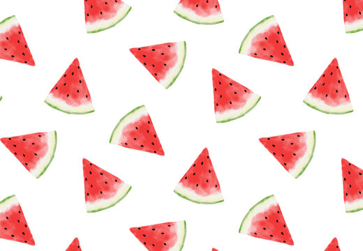 seamless pattern with slices of watermelon in watercolor for banners, cards, flyers, social media wallpapers, etc.