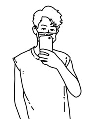 black and white of cute man cartoon for coloring