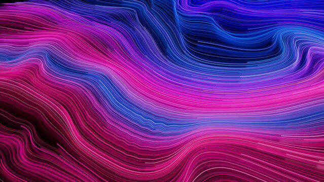 Purple, Blue and Pink Colored Streaks form Colorful Neon Lights Background. 3D Render.