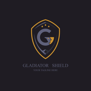 gladiator spartan warrior shield letter g logo design template for brand or company