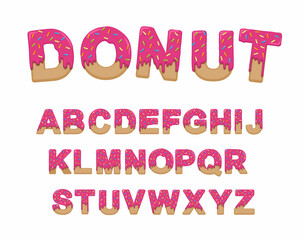 Letters in pink glaze.  Sweet alphabet.  Frosting for donuts. A set of vectors.