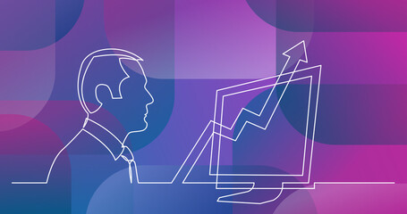 businessman thinking about work productivity - continuous line drawing