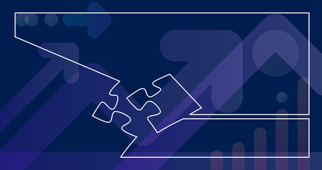 continuous line drawing of one puzzle piece connecting to other puzzle pieces