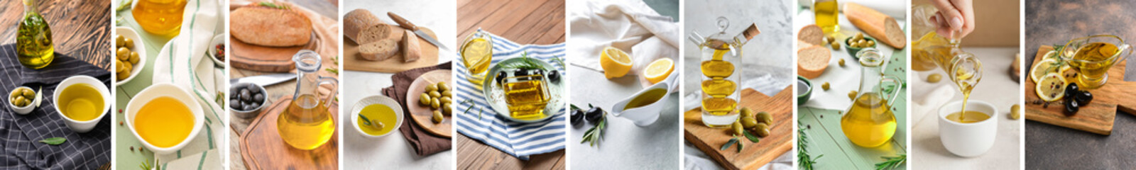 Tasty olive oil on wooden table