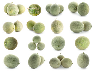 Set of ripe melons isolated on white