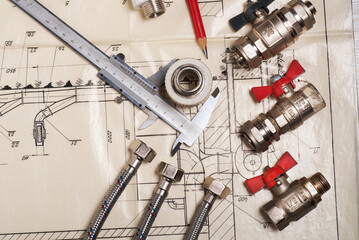 Plumbing Fittings, Flanges, Nuts and Caliper are located on the drawing