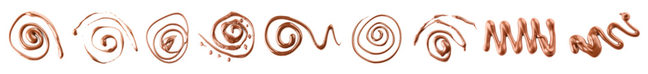 Swirl of melted chocolate on white background