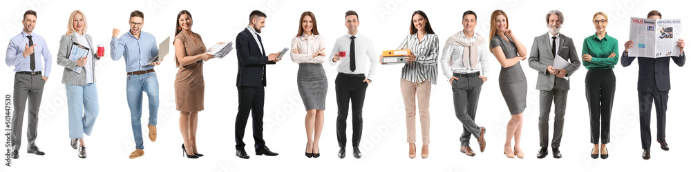 Poster Set of many business people isolated on white