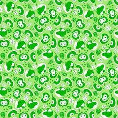 Bright green monochrome seamless pattern with apples vector. Apple garden surface design by white, bright and dark green. Natural minimalist vibrant endless texture vector