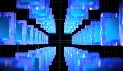 3D rendering of cyberpunk AI. Circuit board. Technology background. Central Computer Processors CPU and GPU concept. Motherboard digital chip. Tech science background.