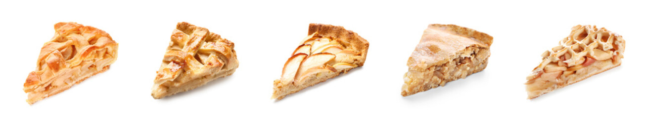 Set of tasty apple pie pieces on white background © Pixel-Shot