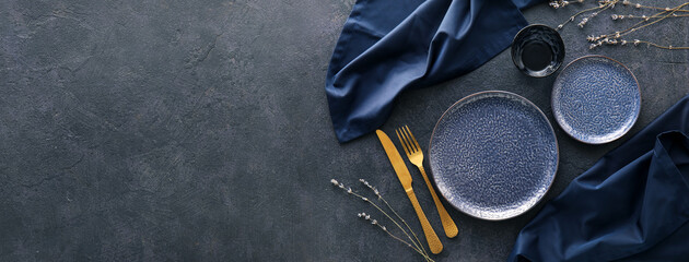 Beautiful table setting on dark background with space for text - Powered by Adobe