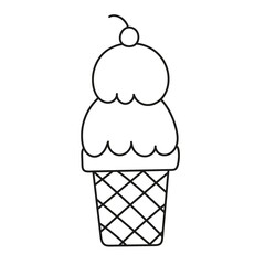 Vector black and white contour picture of a cute  ice cream. Coloring book pages for kids.