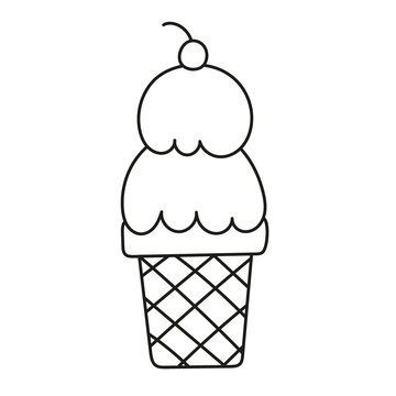 Vector black and white contour picture of a cute  ice cream. Coloring book pages for kids.