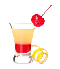 Tasty Pineapple Upside Down Cake Shot on white background