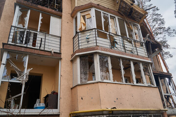 War of Russia against Ukraine. A residential building damaged by an enemy aircraft in the...