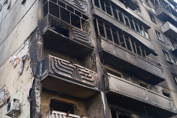 War of Russia against Ukraine. A residential building damaged by an enemy aircraft in the...