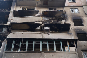War of Russia against Ukraine. A residential building damaged by an enemy aircraft in the...