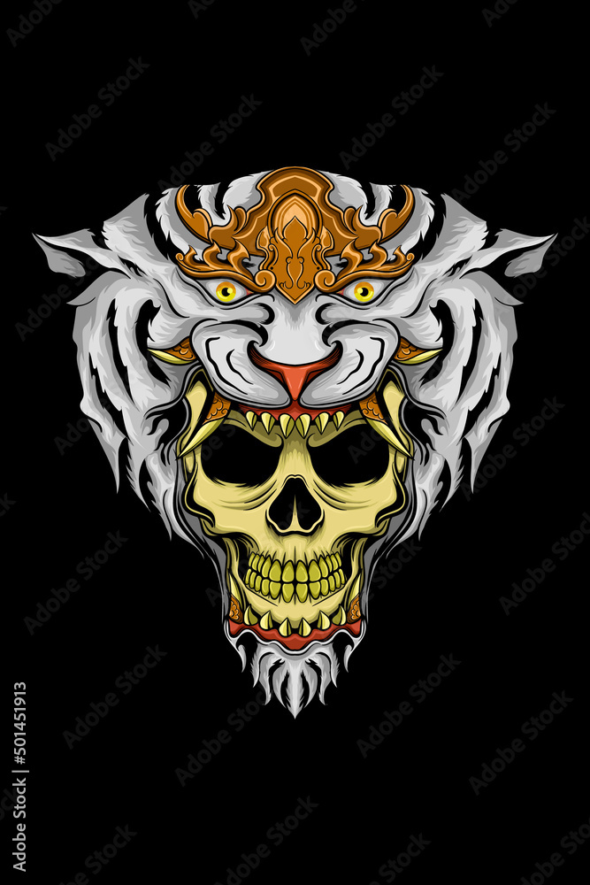 Wall mural Skull with tiger vector illustration