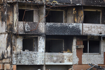 War of Russia against Ukraine. A residential building damaged by an enemy aircraft in the Ukrainian. Consequences of the war, damaged grocery market by the troops of the Russian army.