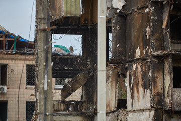 War of Russia against Ukraine. A residential building damaged by an enemy aircraft in the...