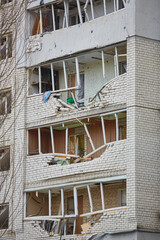 War of Russia against Ukraine. A residential building damaged by an enemy aircraft in the...