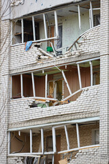 War of Russia against Ukraine. A residential building damaged by an enemy aircraft in the...