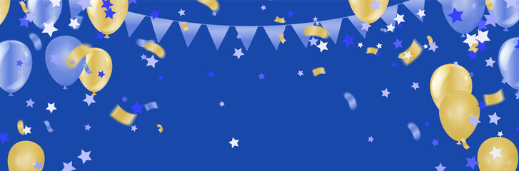 balloons gold ..... and sparkles and glitter confetti on  background. Festive realistic style. Celebrate birthday template.