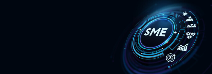 The concept of business, technology, the Internet and the network. virtual screen of the future and sees the inscription: SME . 3d illustration