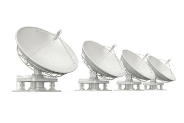 Row Of Big Satellite Dish Antenna Radars. 3d Rendering