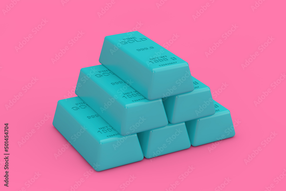 Aufkleber stack of blue golden bars in duotone style. 3d rendering