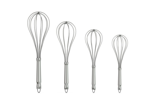 Kitchen Wire Whisk Eggs Beaters in Different Sizes. 3d Rendering