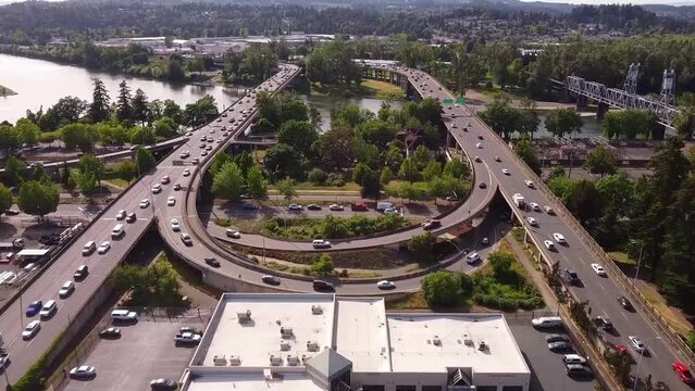 Aerial View of Marion Street Bridge in downtown Salem Oregon
