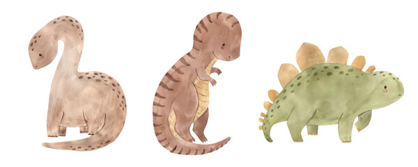 Watercolor dinosaurs illustration for kids © Olga Listopad