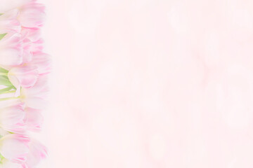 Happy Mother's Day. Pink Tulip Flowers on Pink Pastel Background