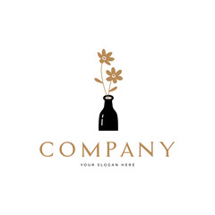 creative flower and bottle minimal logo template vector template