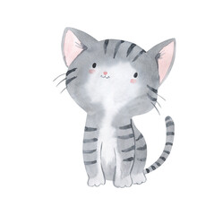 Fototapeta na wymiar Watercolor cat illustration for kids