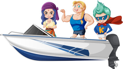 Christmas Boy and girl standing on a boat on a white background