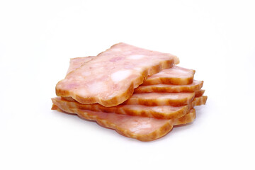 sliced ham isolated on white background