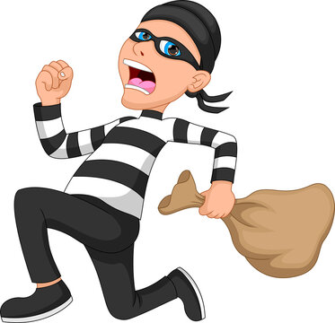 Thief run away cartoon on white background